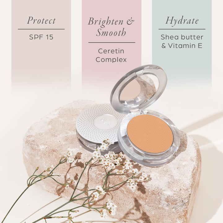 PUR Beauty 4-in-1 Pressed Mineral Makeup Powder Foundation with SPF 15 - Concealer &amp; Finishing Compact Pressed Powder for Face - Buildable Medium to Full Coverage Foundation Powder (Light Tan)