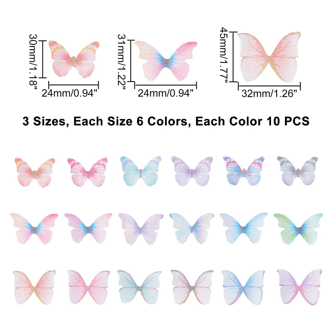 SUNNYCLUE 1 Box 180 Pairs Fabric Butterfly Decorations 3D Butterfly Ornament Large Organza Butterfly Wings for DIY Jewelry Crafts Light Weight Earring Supplies Hair Clip Decoration Craft Hobbies