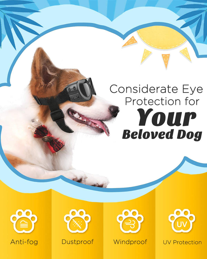 Lewondr Dog Sunglasses Small Breed Dogs Goggles UV Protection,Goggles for Small Dogs Eye Wear Protection with Adjustable Strap Windproof Anti-Fog Sunglasses for Small Dogs Doggy Doggie Glasses,Black