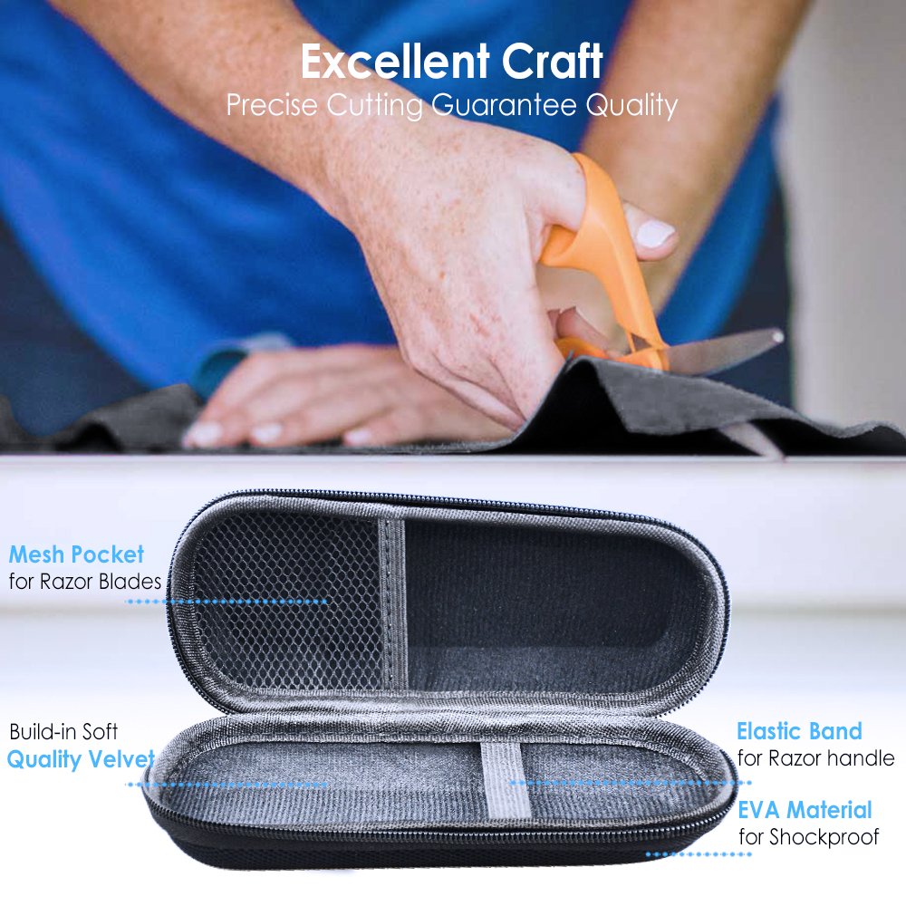 Hard EVA Razor Travel Case Compatible with Gillette Men&#39;s Razor - Mesh Pocket for 2 Razor Blades + Lightweight Carrying Handle + Durable Zipper (Only Case) (Black)