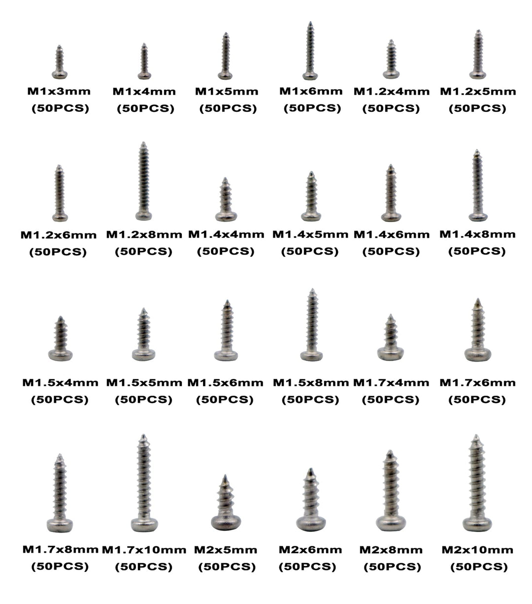 24 Kinds M1 M1.2 M1.4 M1.5 M1.7 M2 304 Stainless Steel Phillips Pan Head Small Self Tapping Screws Assortment Kit