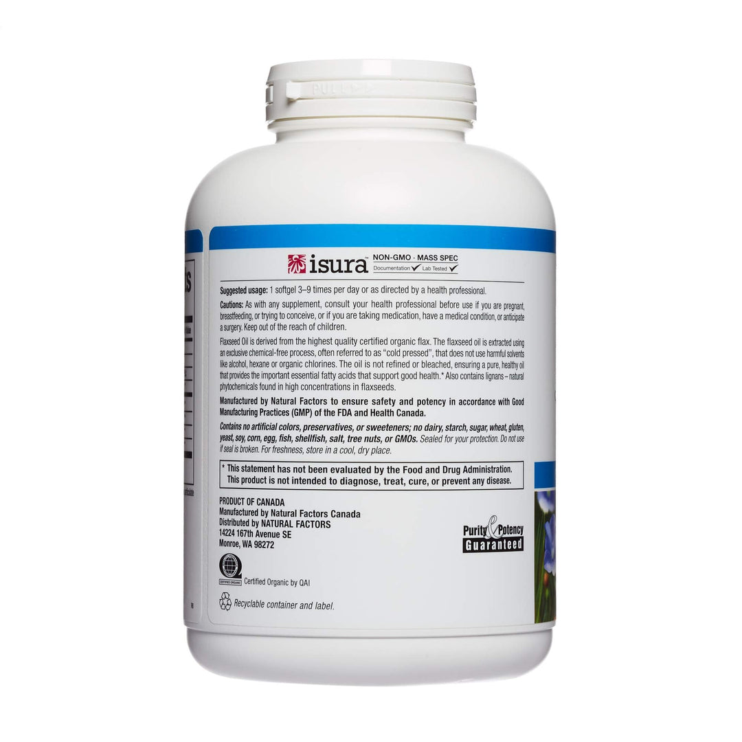 Omega Factors , Flaxseed Oil, Supports Overall Health with Omega-3, 6 and 9 Fatty Acids, 360 softgels (360 servings)