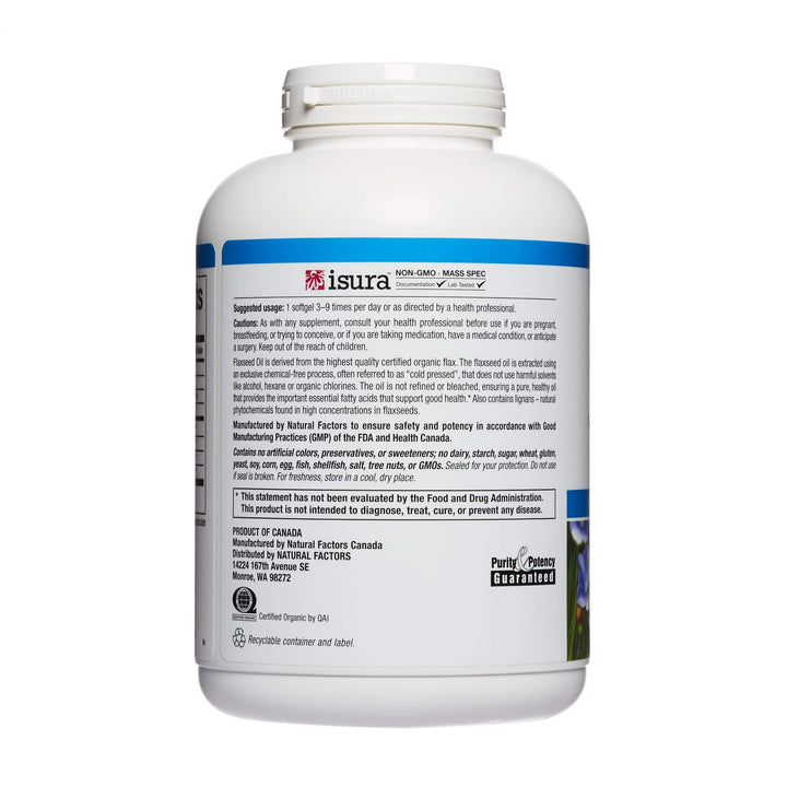 Omega Factors , Flaxseed Oil, Supports Overall Health with Omega-3, 6 and 9 Fatty Acids, 360 softgels (360 servings)