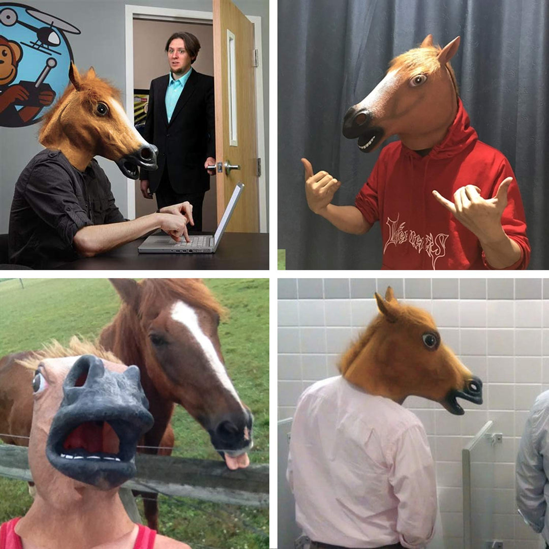 Horse Head Mask for Adult, Brown Horse Head Latex Animal Mask, Novelty Halloween Costume for Masquerade Party