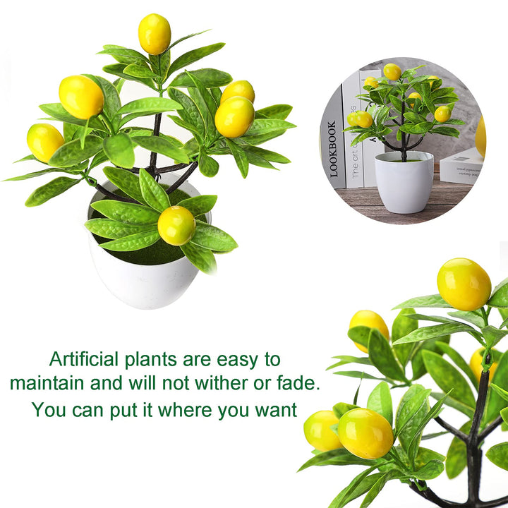 Artificial Lemon Tree Topiary,Mini Potted Lemon Tree Simulation Lemon Bonsai,Mini Potted Plants Artificial Lemon Tree Greenery in Pots, Yellow (210316XU02-2#BZT54)