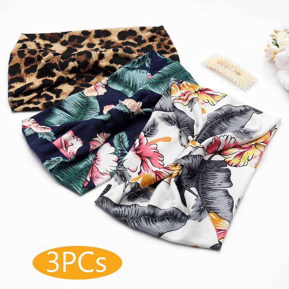 Boho Headbands Leopard Cross Hair Bands Bohemian Twist Head Wraps Stretchy Yoga Turban Headband Workout Head Scarfs Fashion Hair Accessories for Women and Girls Pack of 3