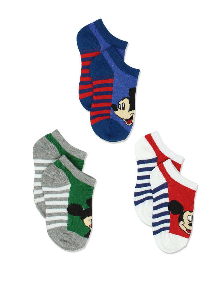 Mickey Mouse Little Boys 6 pack Socks (Shoe: 4-7 (Sock: 2-4), Stripes No Show)