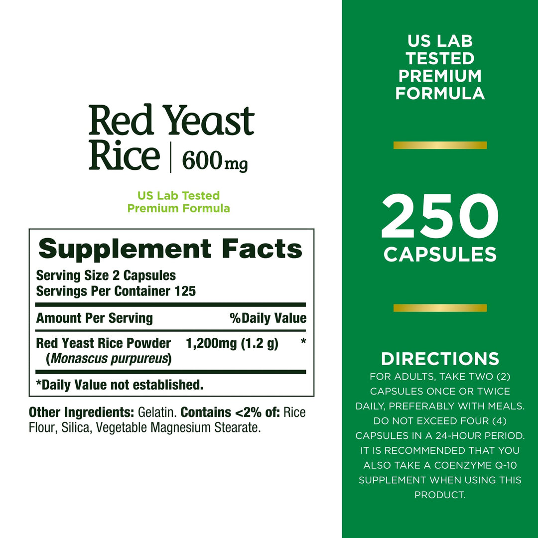Nature&#39;s Bounty Red Yeast Rice, Herbal Supplement, 600mg, 250 Capsules