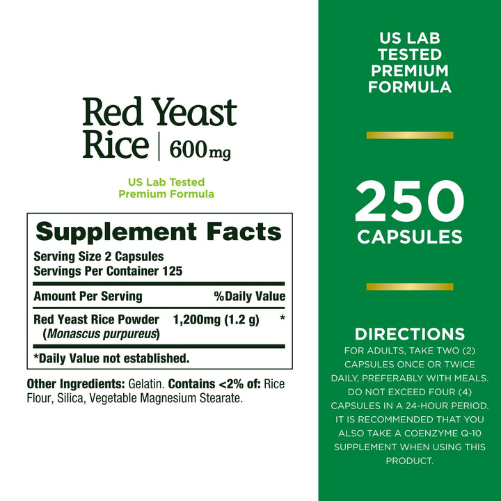 Nature&#39;s Bounty Red Yeast Rice, Herbal Supplement, 600mg, 250 Capsules