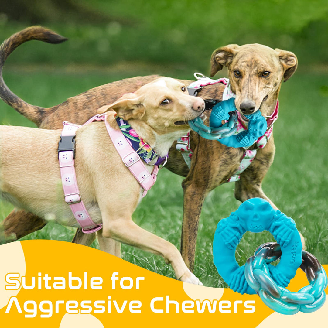 Dog Toys for Aggressive Chewers Large Medium Breed Dogs, Indestructible Interactive Tough Non-Toxic Natural Rubber &amp; Nylon Tough Teething Double-Ring Chew Toys