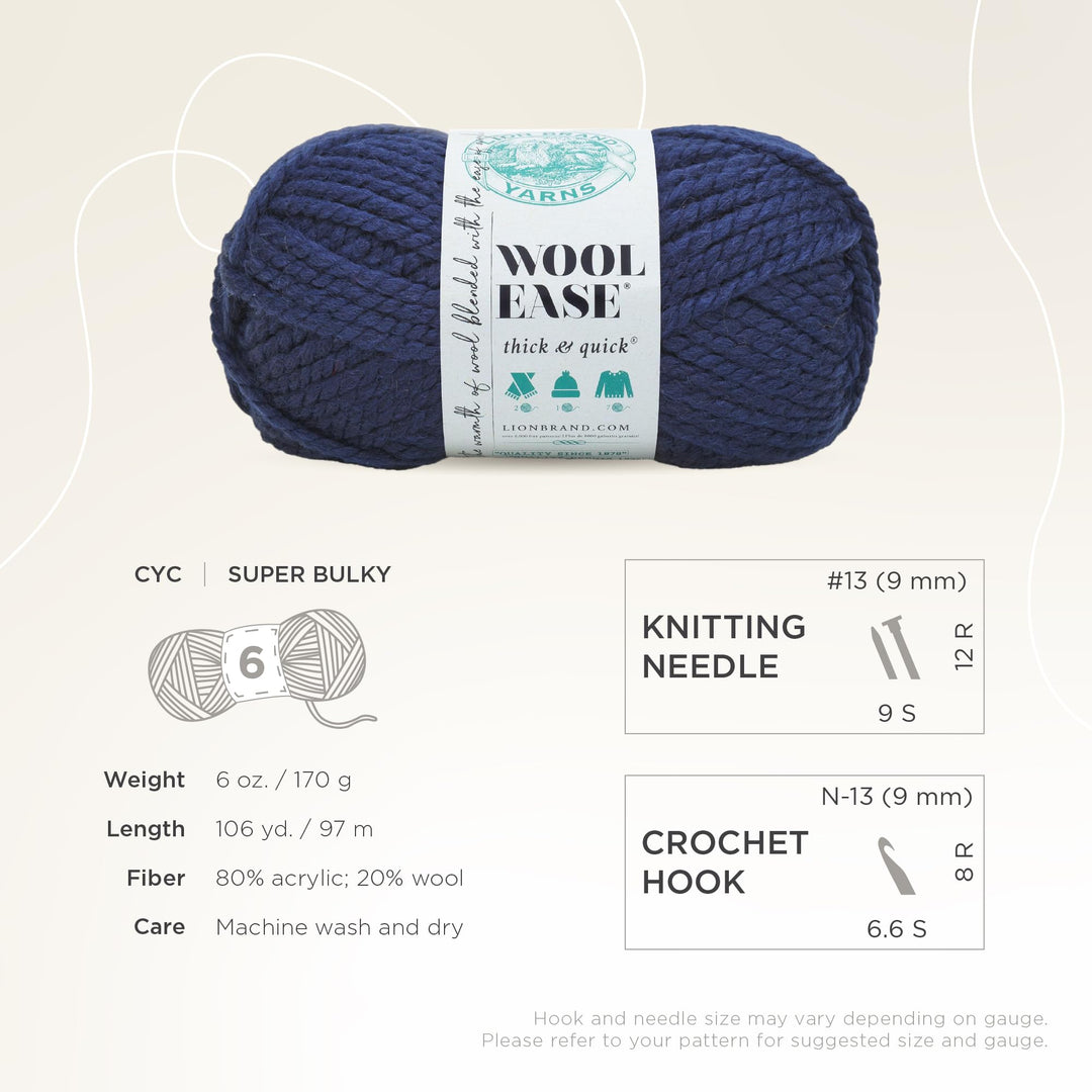 (1 Skein) Wool-Ease Thick &amp; Quick Bulky Yarn, Navy