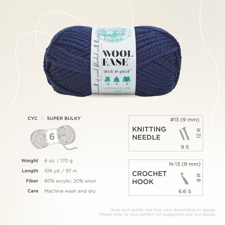 (1 Skein) Wool-Ease Thick &amp; Quick Bulky Yarn, Navy