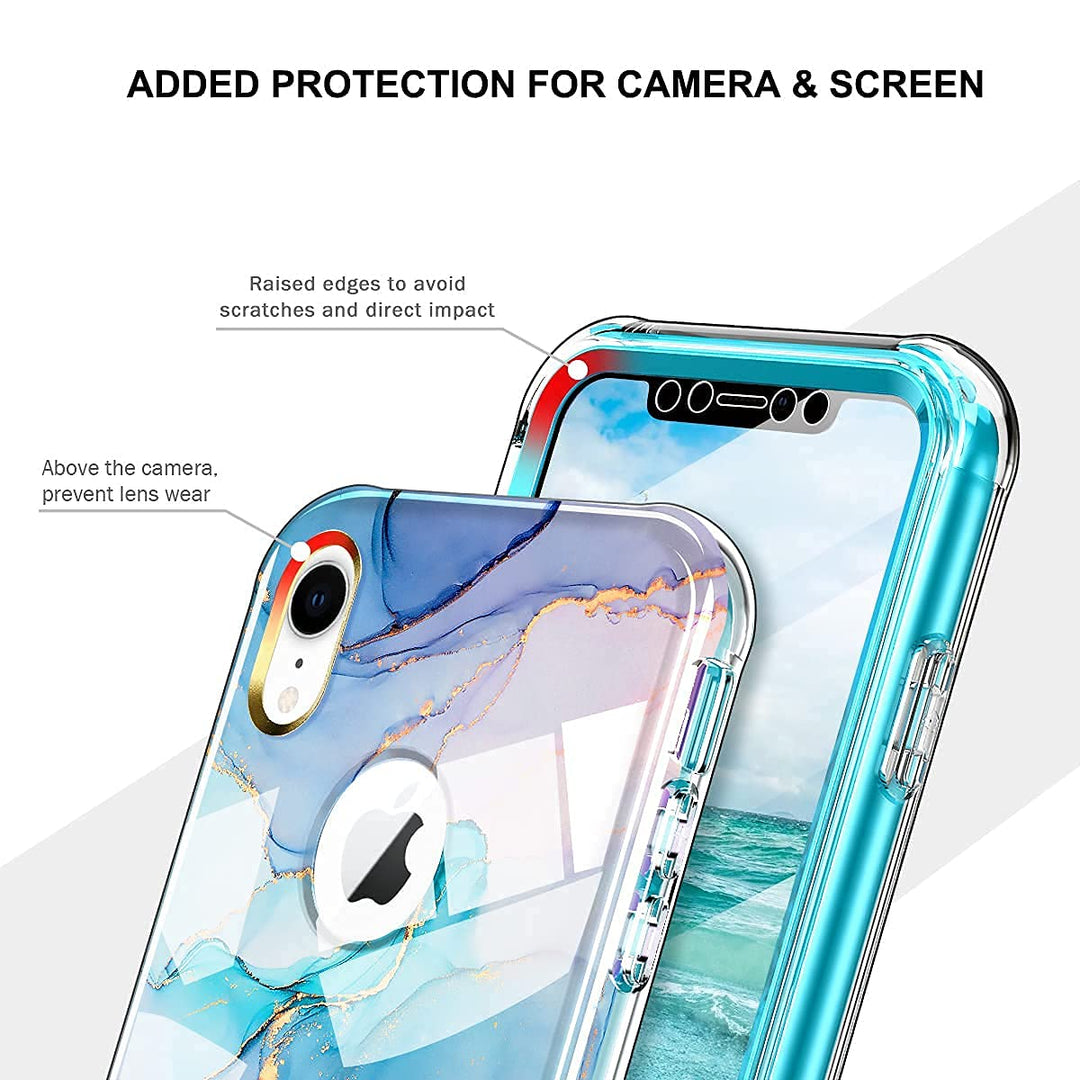 Cute Marble Case for iPhone XR 6.1 inch Built with Screen Protector, Lightweight and Stylish Full Body Shockproof Protective Rugged TPU Case for Women/Girls