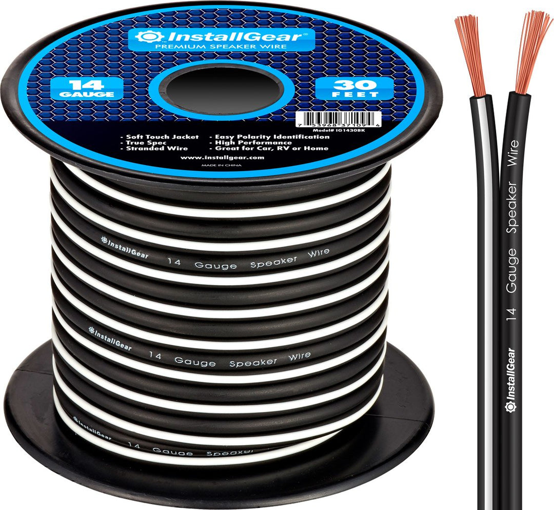 InstallGear 14 Gauge AWG 30ft Black Speaker Wire Cable 