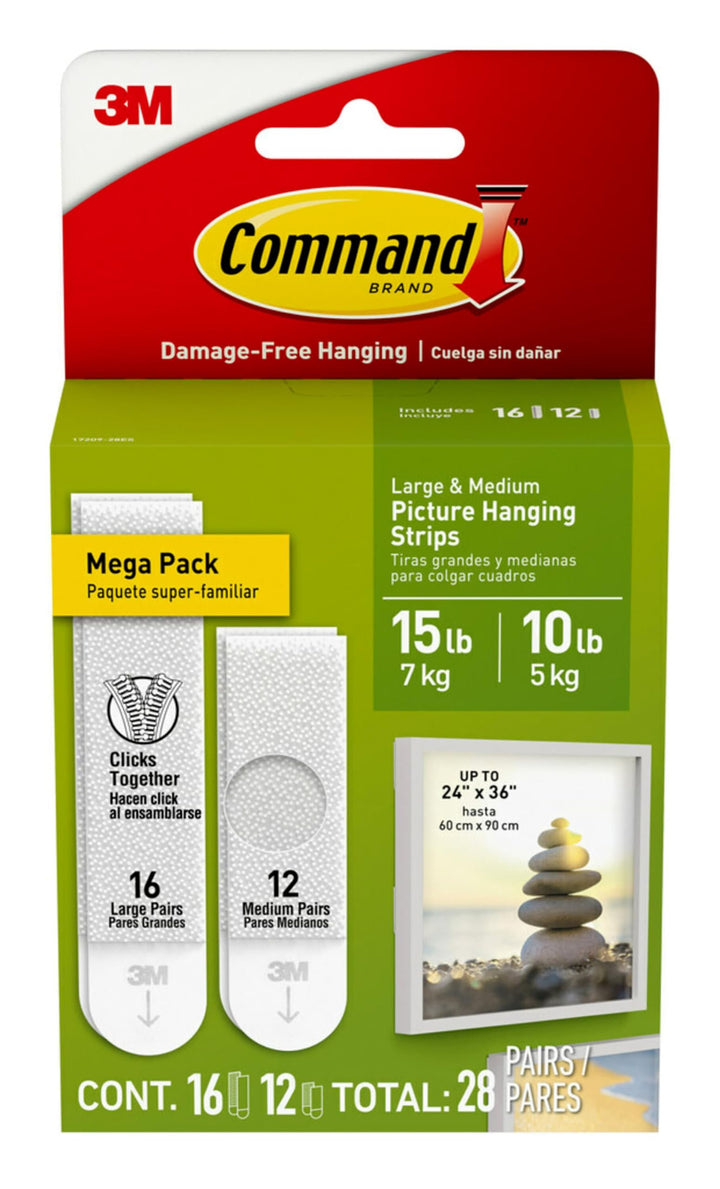 15lb &amp; 10lb Large and Medium Picture Wall Hanging Strips 28 Assorted Pairs (56 Strips)Damage Free Hanging Picture Hangers, for Christmas Decorations Packaging may vary for limited time