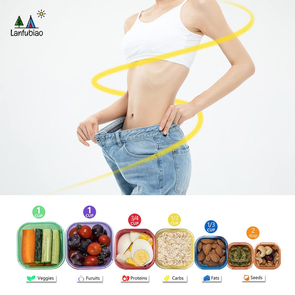 Portion Control Containers for Weight Loss (14 Piece) - 21 Day Fix Measuring Cups and Food Plan with Free eBook, Multi Color and Label Engraved Healthy Diet Containers