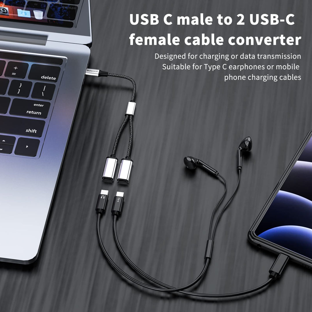 USB C to Dual USB C Female Adapter, 2 Ports, Not for Monitor and Charging, Incredibly Durable, Super Fit, 5V/0.9A Power Output