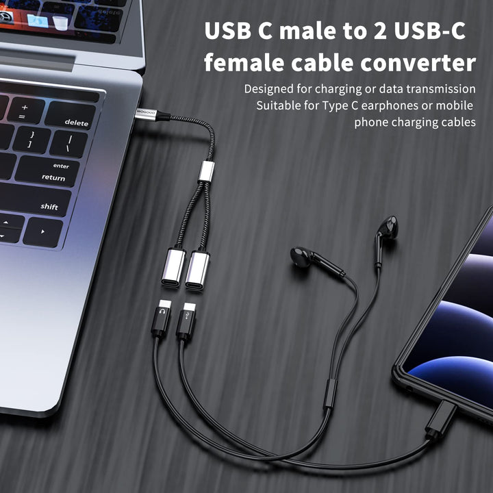 USB C to Dual USB C Female Adapter, 2 Ports, Not for Monitor and Charging, Incredibly Durable, Super Fit, 5V/0.9A Power Output