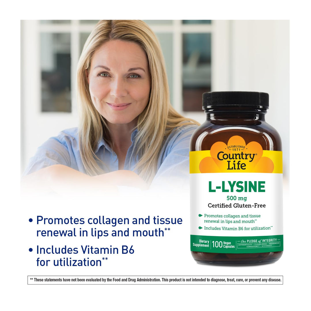 Country Life L-Lysine 500mg with B-6, Supports Immune H
