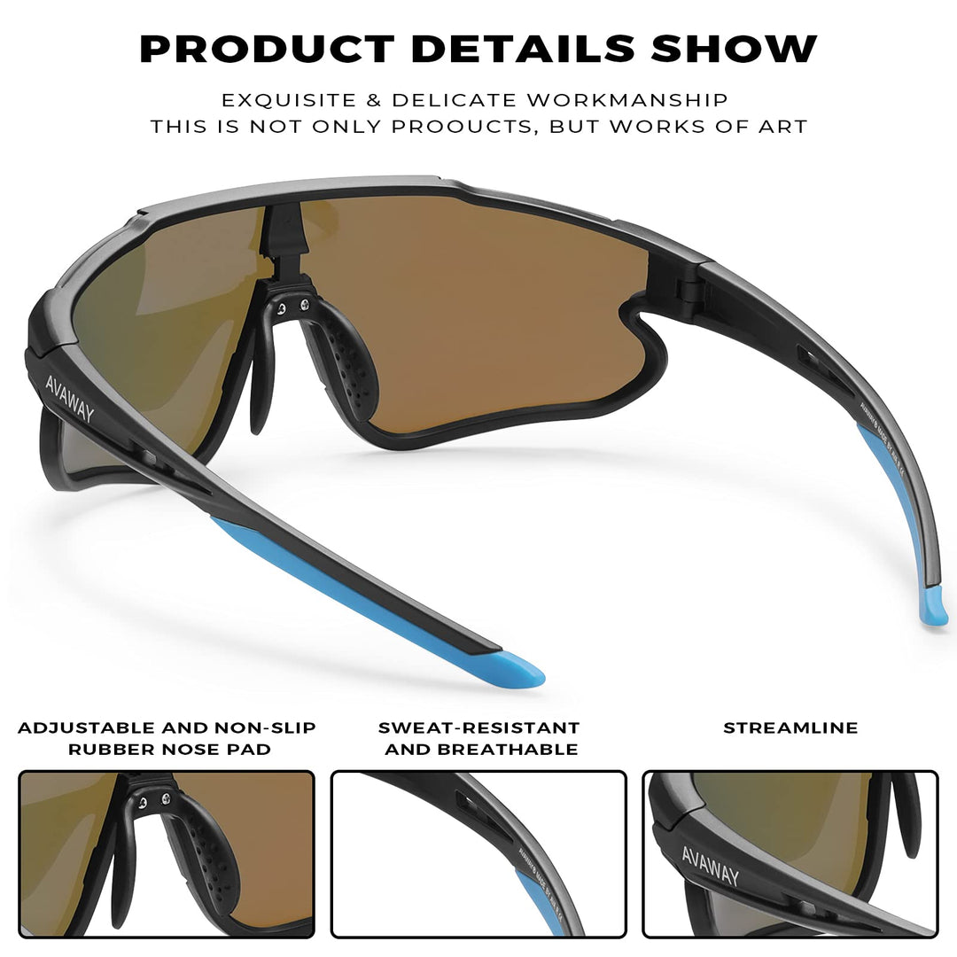 Mens Sports Sunglasses Cool Blue Lens Polarized Wrap Around MTB Cycling Glasses for Womens Safety Goggles