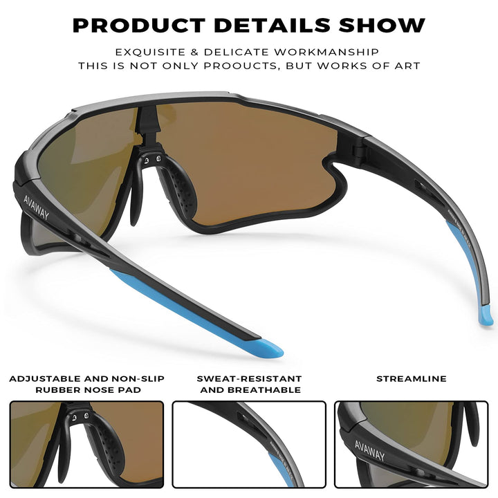 Mens Sports Sunglasses Cool Blue Lens Polarized Wrap Around MTB Cycling Glasses for Womens Safety Goggles