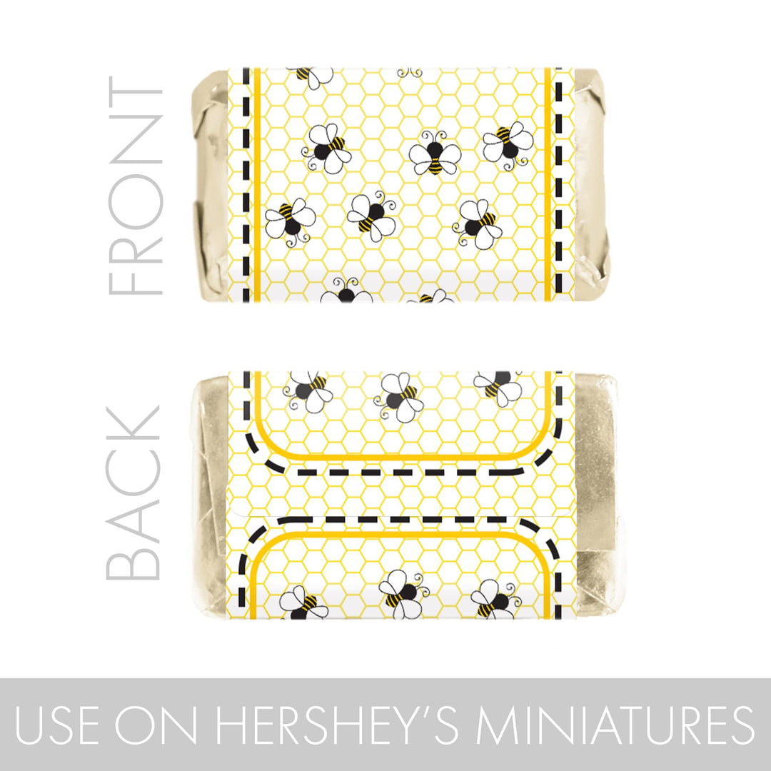 Bumble Bee Baby Shower Miniatures Candy Bar Wrapper Stickers (Set of 54)