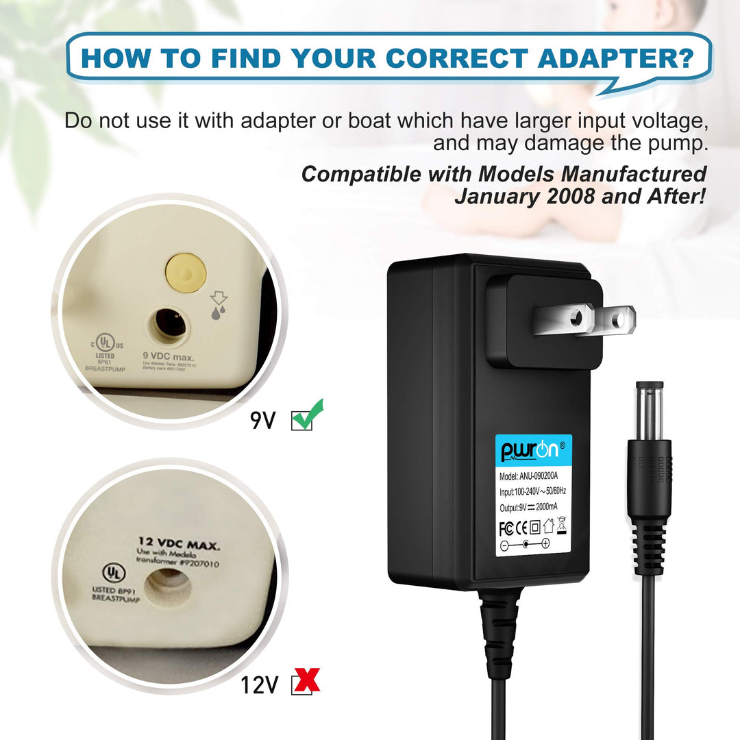 9V AC to DC Adapter Compatible with Medela Pump in Style Advanced Breast Pumps - Replacement for Models #9207010 Power Supply Cord (Manufactured January 2008 After)