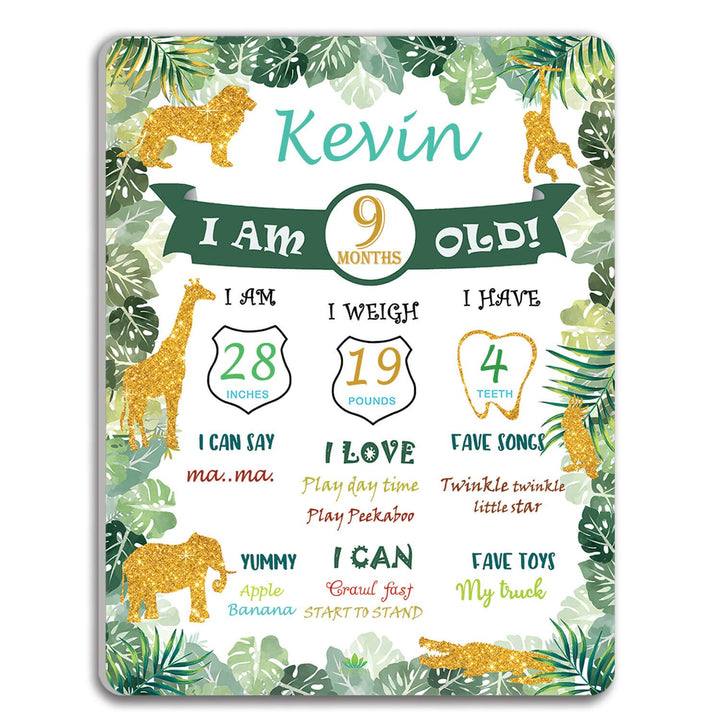 Baby Milestone Wild One Birthday Decorations Board - Baby Monthly Milestone First Birthday Jungle Animal Safari Theme Photo Birthday Party Decor Perfect Baby Boy Gifts Baby Shower Gifts for Baby Boy