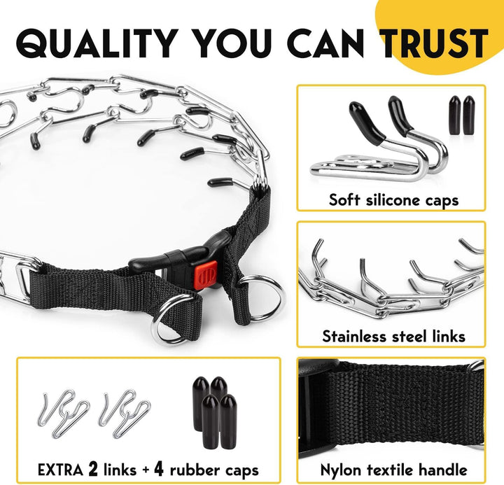 Prong Collar for Dogs - Pinch Collar for Dogs No Pull Choke Collar for Dogs, Adjustable Quick Release Dog Training Collar for Small, Medium, Large Breed Sizes - Stainless Steel Metal Dog Choker Chain