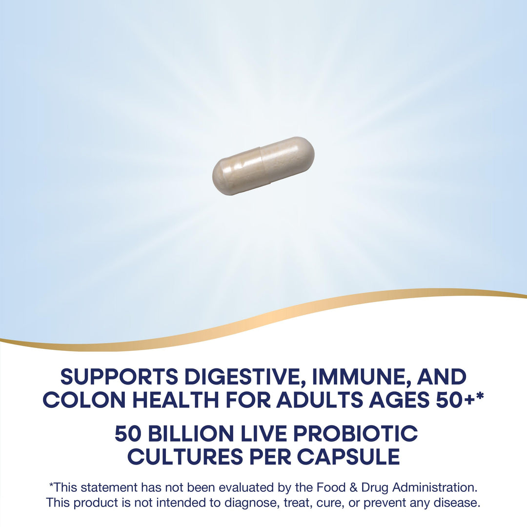 Nature’s Way Fortify Extra Strength† Probiotic Age 50+, 50 Billion Live Cultures, 11 Strains, Prebiotics, Digestive Health*, Immune Support*, Colon Health*, 30 Capsules (Packaging May Vary)