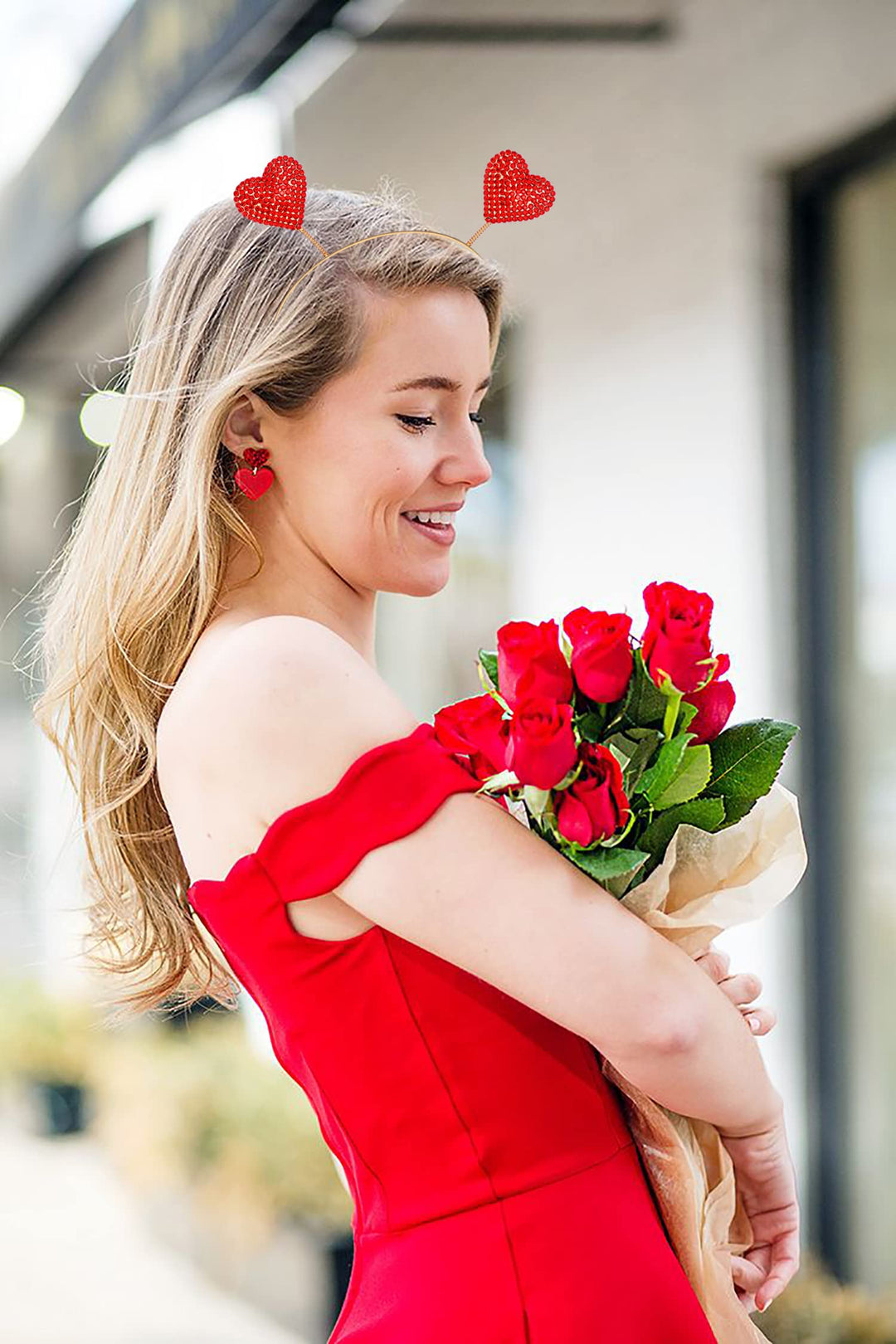 Valentineââ‚¬â„¢s Day Heart Headband for Women Shinny Rhinestone Heart Hairbands Red Heart Hair Accessory Party Gifts