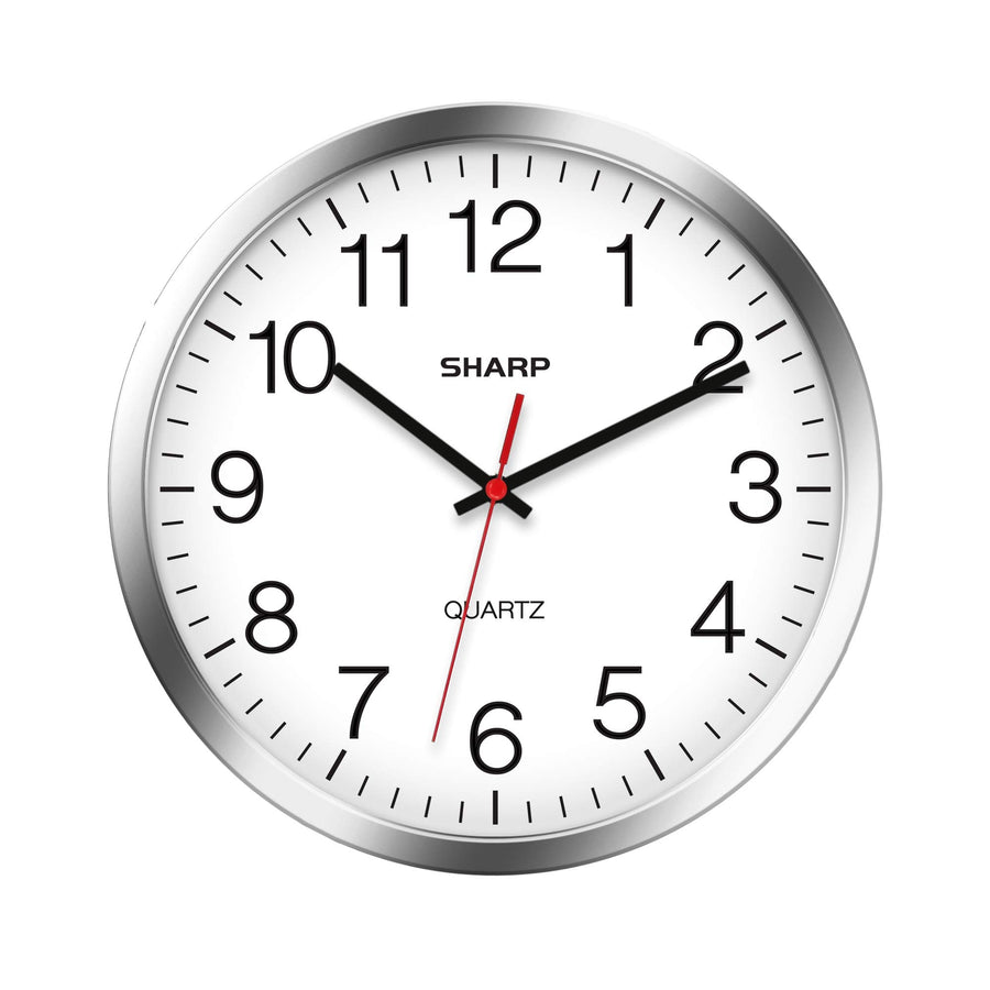 Sharp Wall Clock – Silver/Chrome, Silent Non Ticking 10