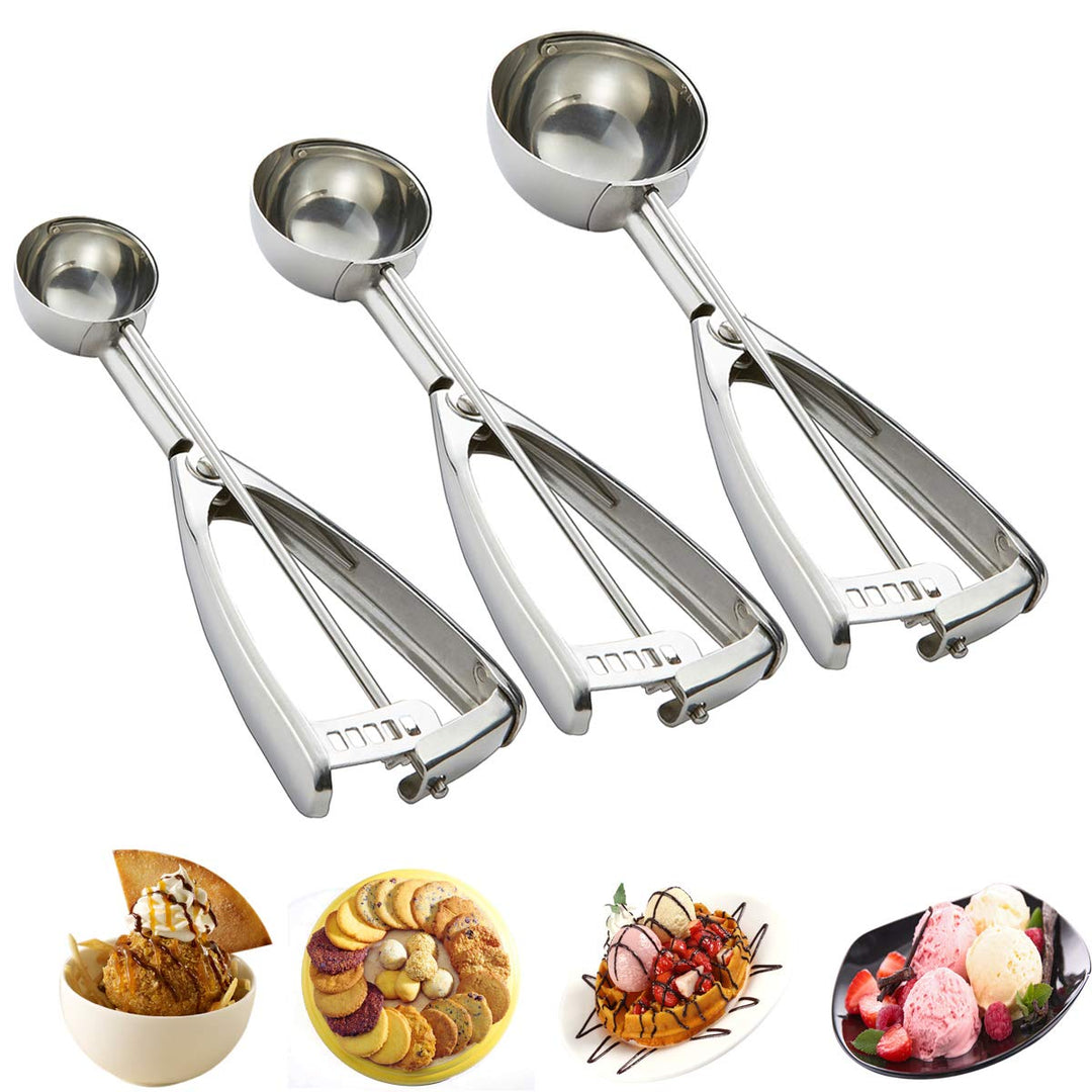 Cookie Scoop Set - #60/1 Tbsp, #40/2 Tbsp, #20/ 3Tbsp - 3 PCS Cookie Scoops for Baking Set of 3 - Cookie Dough Scoop - Made of 18/8 Stainless Steel