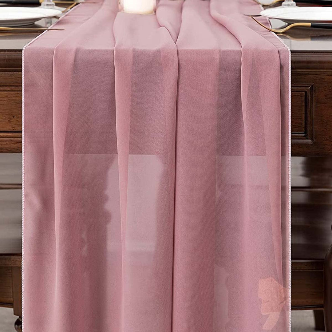 Chiffon Tablecloth Wedding Tablecloth (About 27.5 * 118 inches), Including 8 Packets of Petals and 2 Butterfly Silk Clips, Suitable for Country Wedding, Bride Shower, Baby Shower Party (Dark Pink)