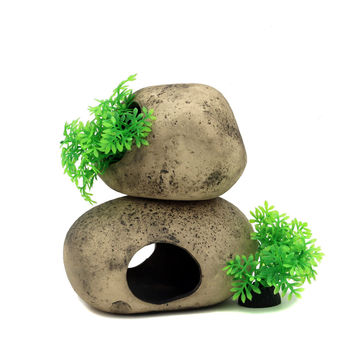 ALEGI Stackable Aquarium Ceramic Decorations Rock Caves,Betta Fish Tank Decor Accessories,Hideaway for Shrimp Cichlid Hiding Breeding Spawning (Set of 2)