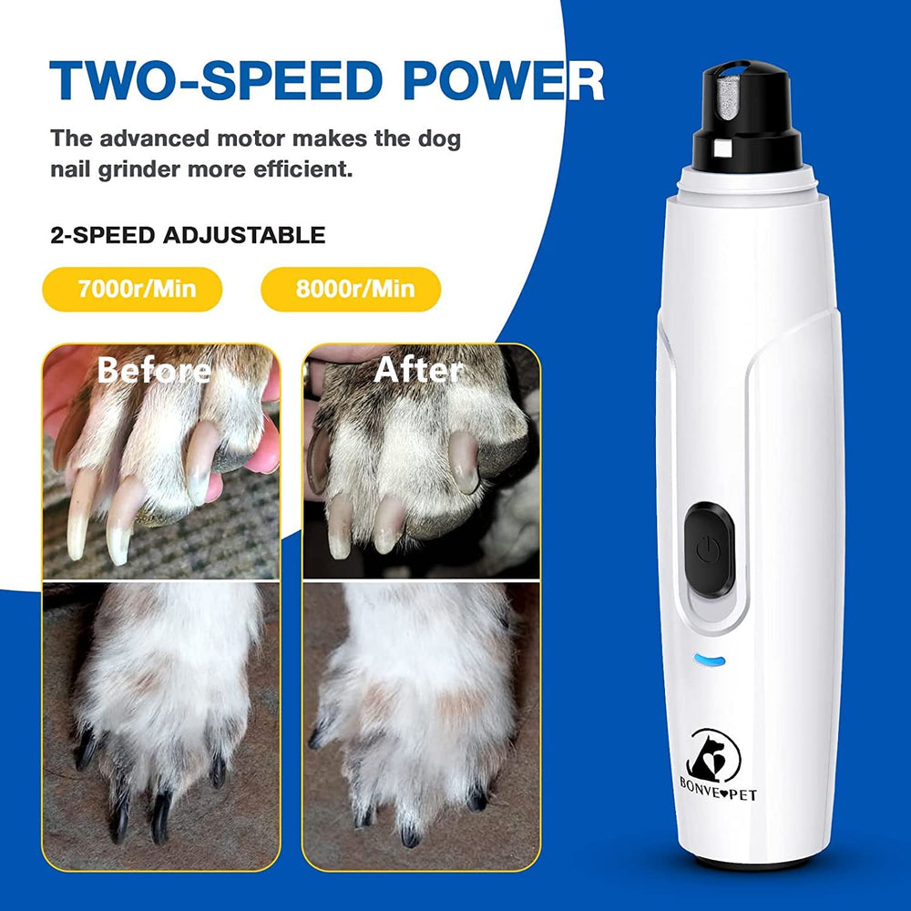 Nail Grinder for Dogs - Upgraded Dog Nail Trimmers Super Quiet, 2 Speeds, Rechargeable, 2 Grinding Wheels for Small Large Dogs & Cats