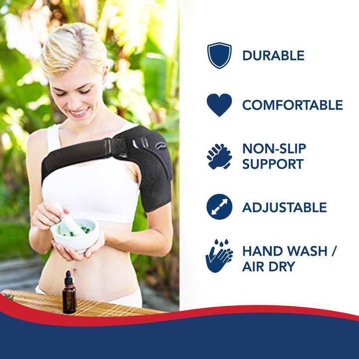 Doctor Developed Shoulder Brace for Pain Relief &amp; Recovery - Left/Right Shoulder Brace - Durable Shoulder Brace for Women &amp; Men - Shoulder Brace for Torn Rotator Cuff with Doctor Handbook (Black)