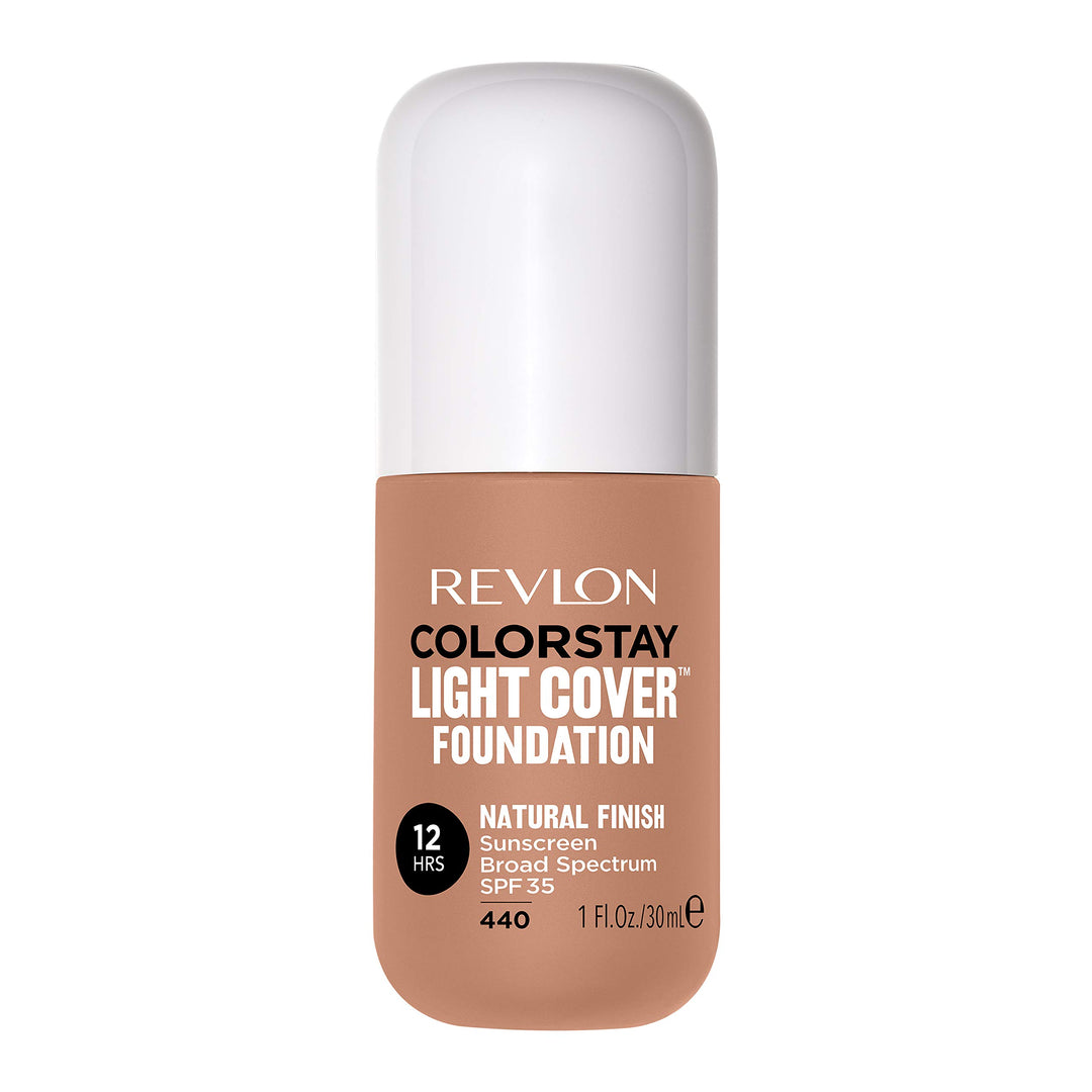 Revlon ColorStay Light Cover Liquid Foundation, Hydrating Longwear Weightless Makeup with SPF 35, Light-Medium Coverage for Blemish, Dark Spots &amp; Uneven Skin Texture, 440 Caramel, 1 fl. oz.