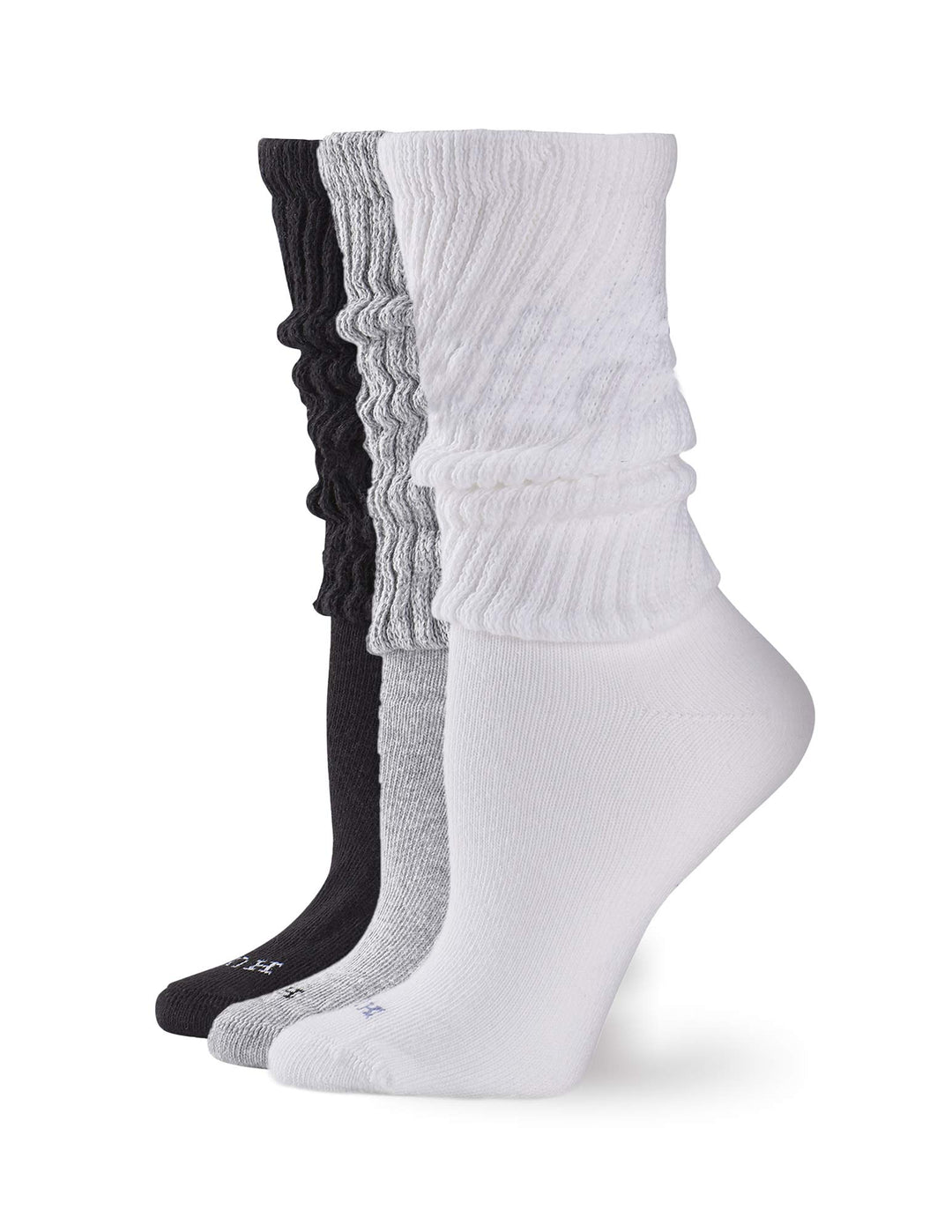 Women&#39;s Slouch Socks 3 Pair Pack, White/Light Charcoal Heather/Black, One Size