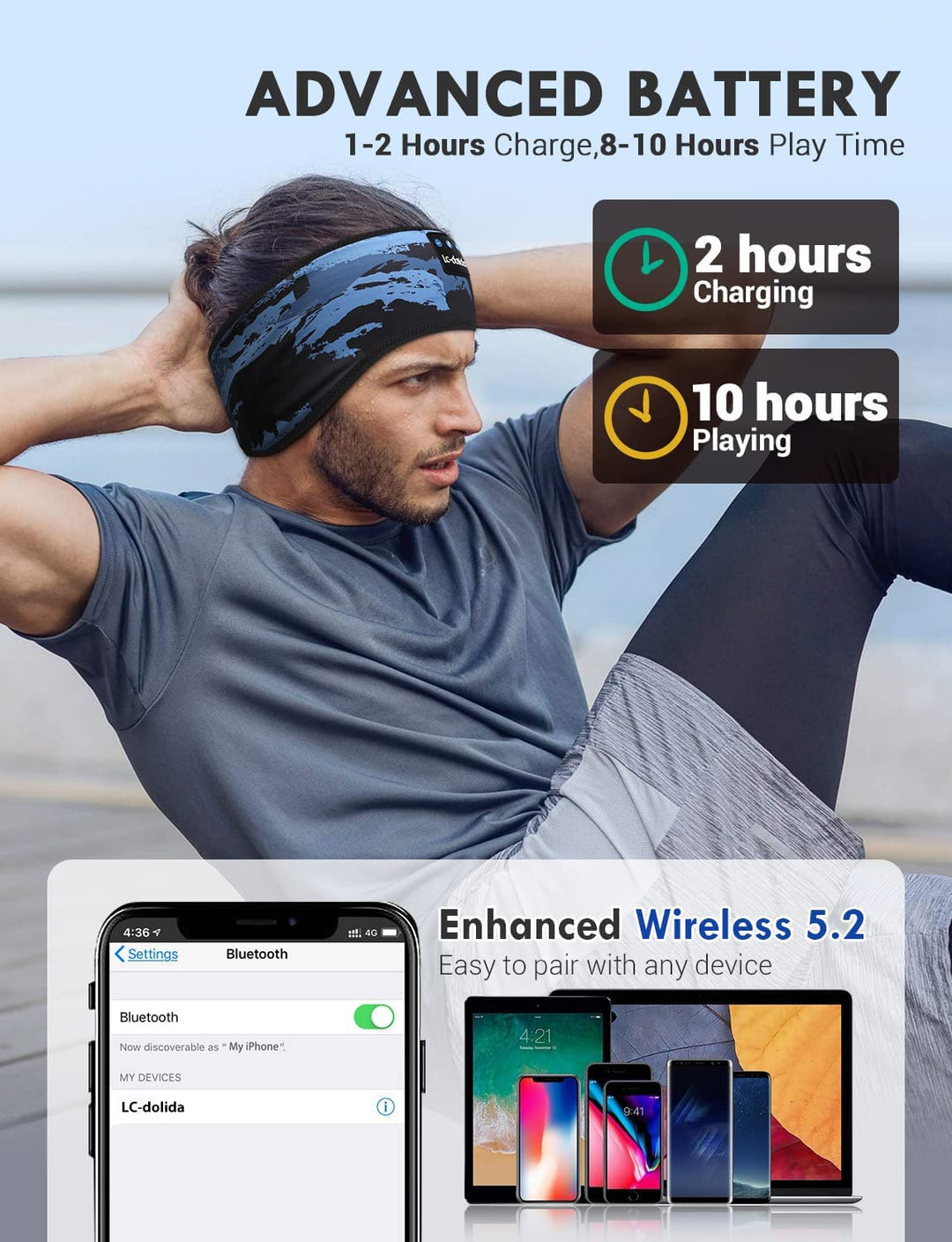 LC-dolida Sleep Headphones Bluetooth Headband Music Wir