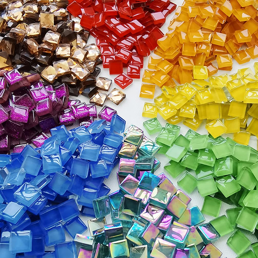 Mosaic Tiles Square Iridescent Crystal Mosaic Glass Tile for Crafts, Mosaic Pieces DIY Picture Frames Handmade Jewelry Art Decoration Gifts,100 Pieces (Cyan)