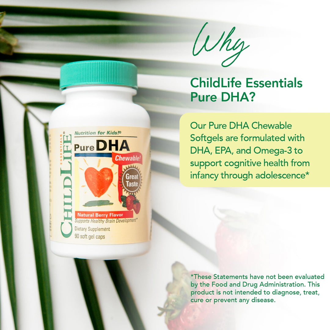 Pure DHA for Kids - DHA Supplements, DHA EPA Omega 3 Supplement, Children DHA Chewables, Baby DHA, Fish Oil for Toddlers, Gluten Free - Natural Berry, 90 Softgels (Pack of 2)
