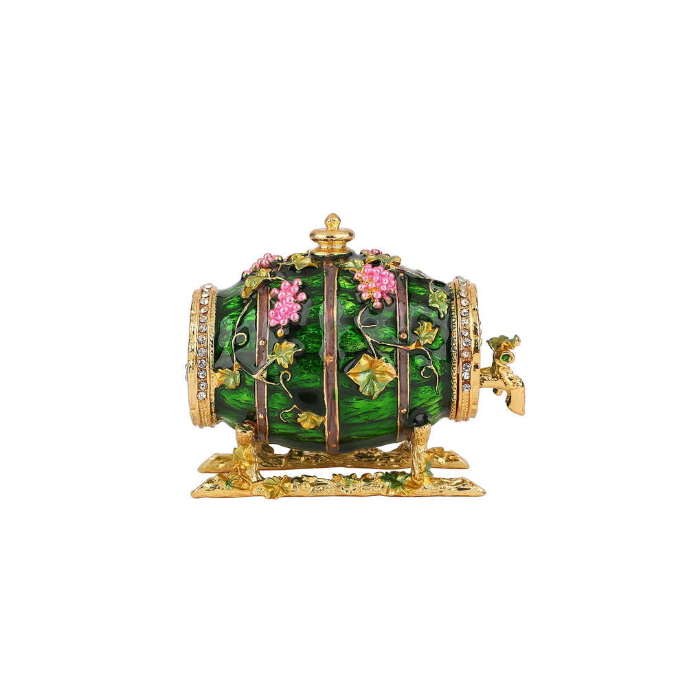 Wine Barrel Trinket Boxes Hinged Enameled Jewelry Box Hand-Painted Vintage Barrel Decoration Figurine Ornaments Craft Gift