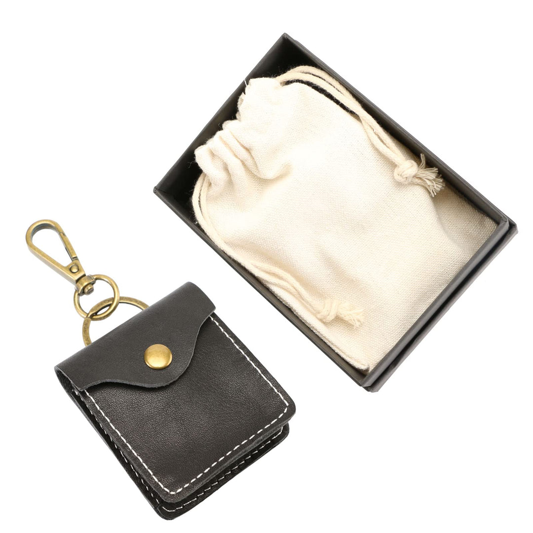 Coin Purse Leather Coin Pouch Small Snap Keychain Wallet Minimalist Coin Holder Bag Change Purse Handmade Leather Accessories Gift (Black)