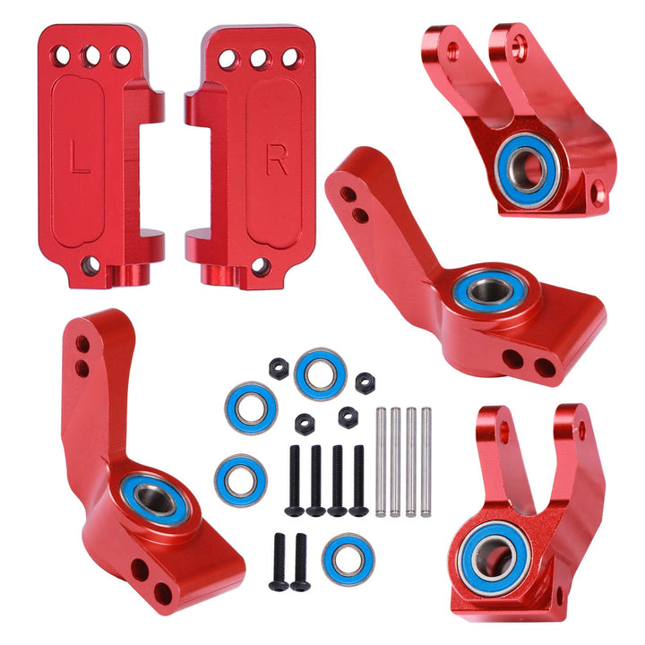 Aluminum Caster Block &amp; Front Steering Block &amp; Rear Stub Axle Carriers w/Ball Bearings for Traxxas Slash 1/10 2WD, Upgrade 3632 3736 3752, Red