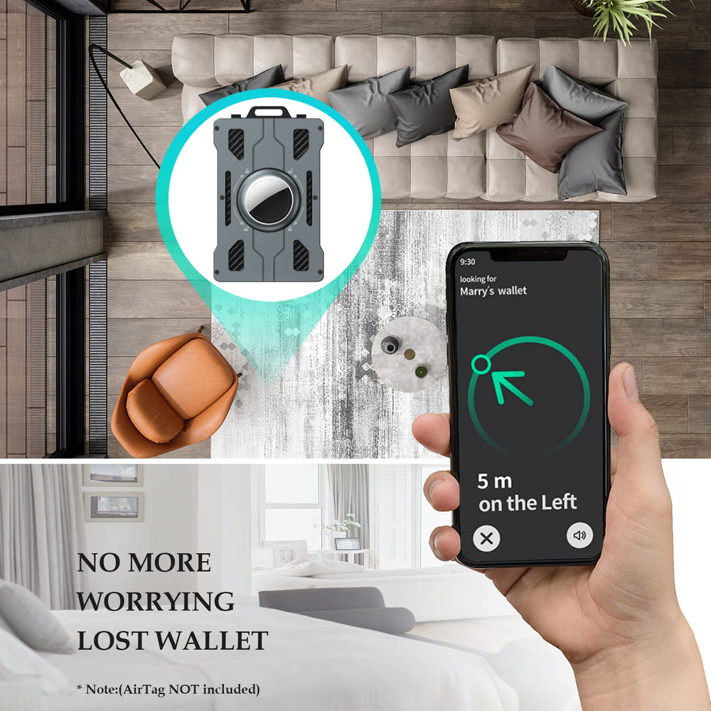 Wallet For Men with AirTag Holder (No AirTag)- Slim Aluminum Metal Money Clip, RFID Blocking, Holds up 15 Cards with Cash Clip. Ultra-Thin Minimalist Wallet (AirTag NOT included)