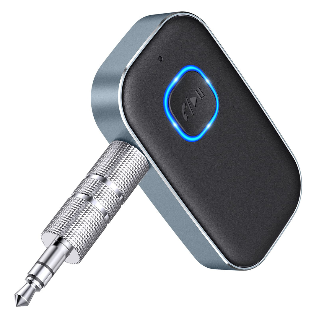 Bluetooth AUX Adapter for Car, Noise Reduction Bluetooth Receiver for Music/Hands-Free Calls, Wireless Audio Receiver for Home Stereo/Speaker, 16H Battery Life/Dual Connect (Black+Gray)