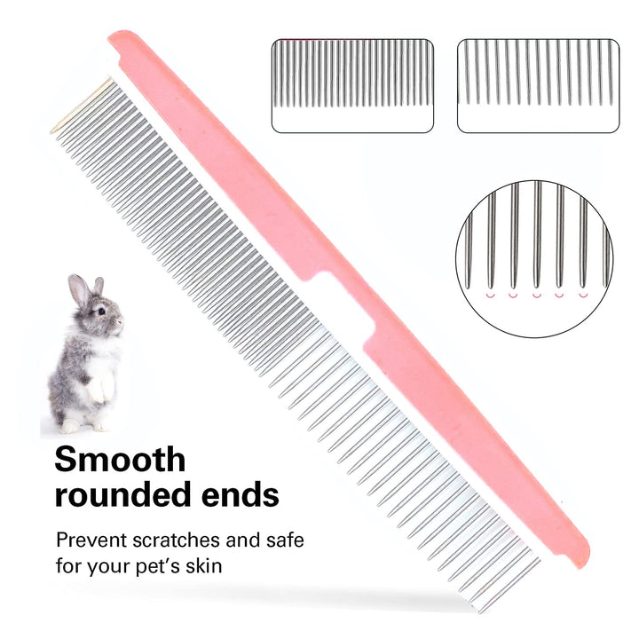 6-Piece Rabbit Grooming Kit with Pet Grooming Shedding Slicker Brush, Flea Comb, Nail Clipper, Bath Massage Glove Brush for Bunny, Cat, Dog, Guinea Pig, Hamster, Ferret, Small Animal Pet (Red, Pink)