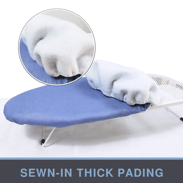 Small Ironing Board Cover and Pad 12.5 x 30, Elastic Edge, Silicone Coated, Resist Scorching, Heavy Duty Padded Cover for Mini Table Top Iron Board (Silicone Coating-Blue, 12 x 30)