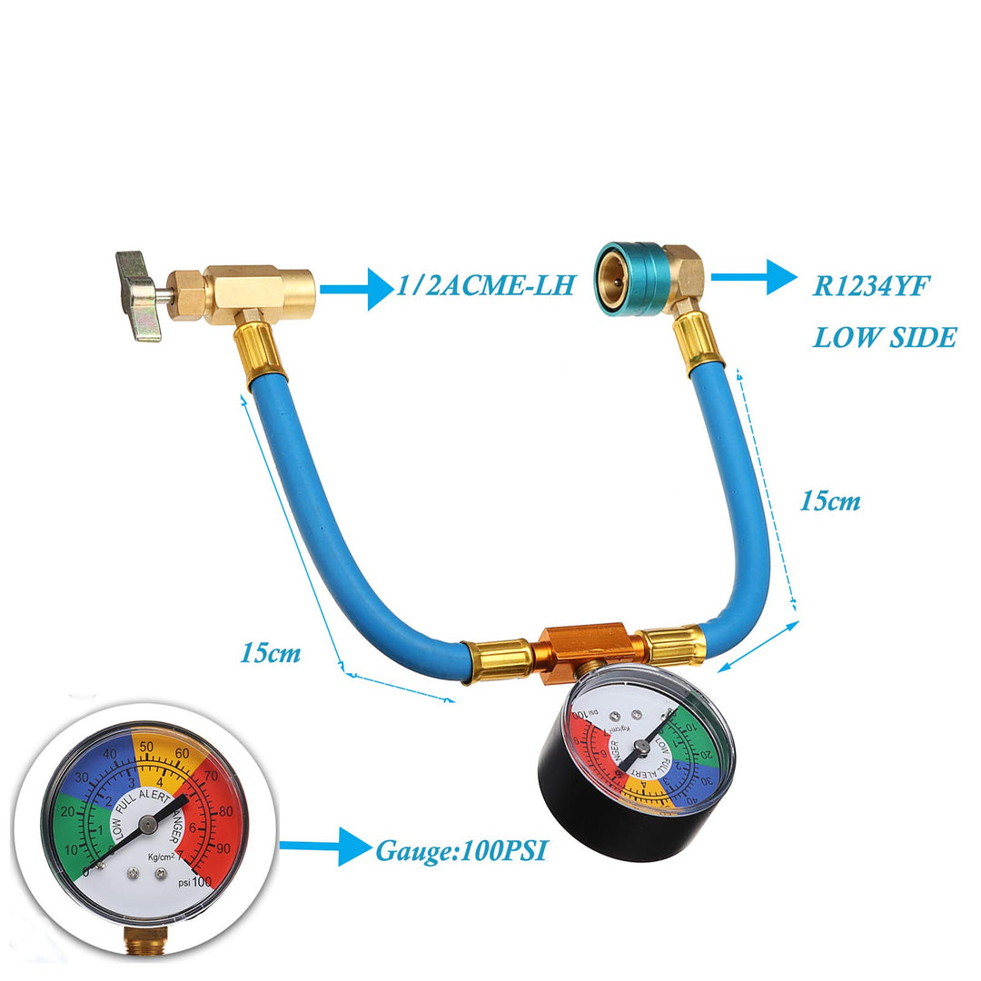R1234YF Charging Hose with Gauge Kits, R-1234YF Adapter 1/2 LH Can Opener Tap, A/C Service Hose Refrigerant Cans Taper Sets